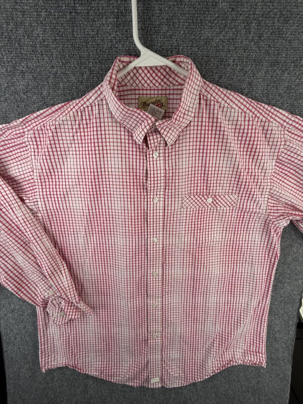 Wrangler 20X Pink Check XL Long Sleeve Men Button Up Shirt Adult Western Cowboy